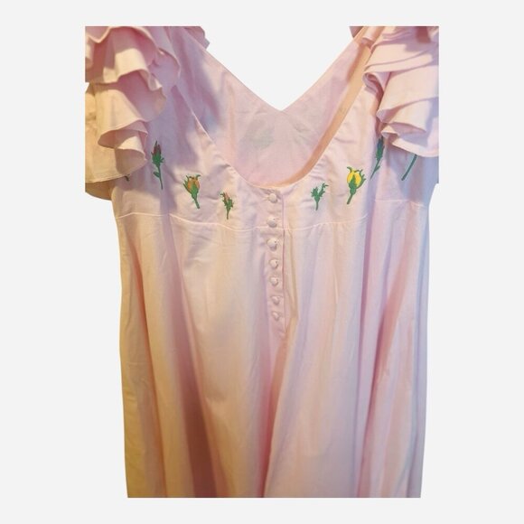 FANM MON Demre Linen Embroidered Maxi Dress Medium Ruffle Sleeve - Picture 4 of 8